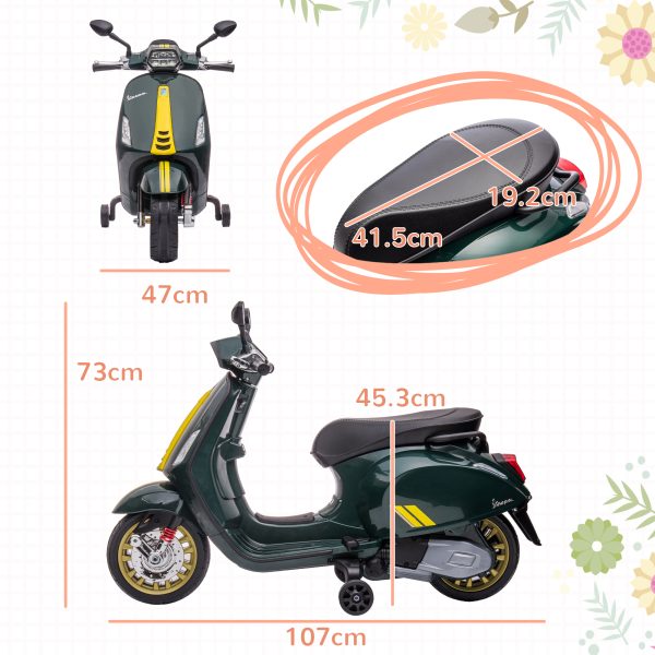 AIYAPLAY Vespa Licensed 12V Kids Electric Bike w/ 2 Training Wheels, Green - Image 5