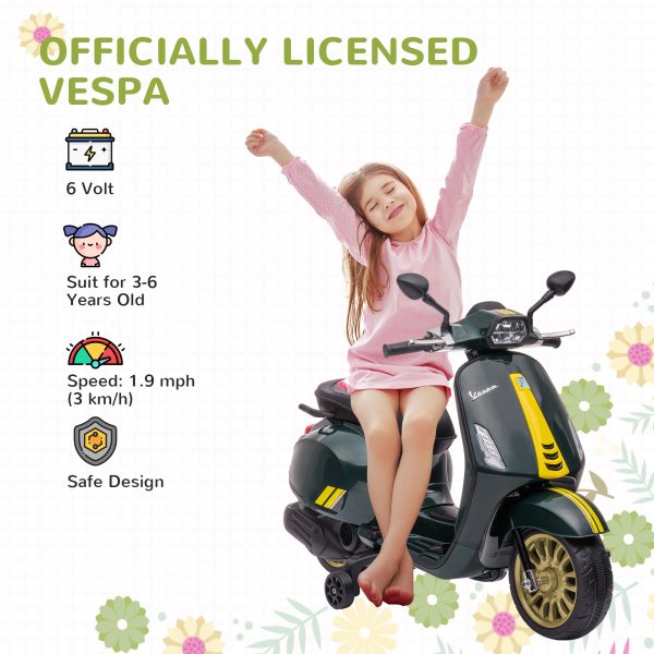 AIYAPLAY Vespa Licensed 12V Kids Electric Bike w/ 2 Training Wheels, Green - Image 3