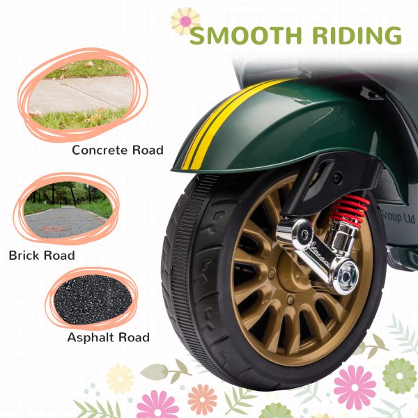 AIYAPLAY Vespa Licensed 12V Kids Electric Bike w/ 2 Training Wheels, Green - Image 7