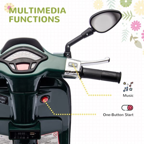 AIYAPLAY Vespa Licensed 12V Kids Electric Bike w/ 2 Training Wheels, Green - Image 4