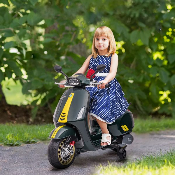 AIYAPLAY Vespa Licensed 12V Kids Electric Bike w/ 2 Training Wheels, Green - Image 2