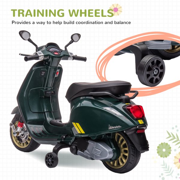 AIYAPLAY Vespa Licensed 12V Kids Electric Bike w/ 2 Training Wheels, Green - Image 6