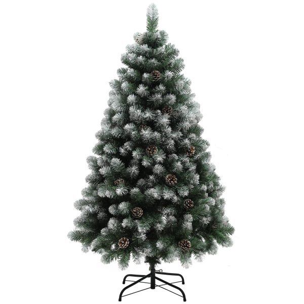 HOMCOM 5ft Artificial Pine Christmas Tree with Pinecones, Steel Base