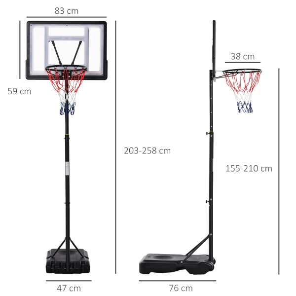 HOMCOM 1.55-2.1m Basketball Hoop and Stand w/ Fillable Base, Wheels, Black - Image 3