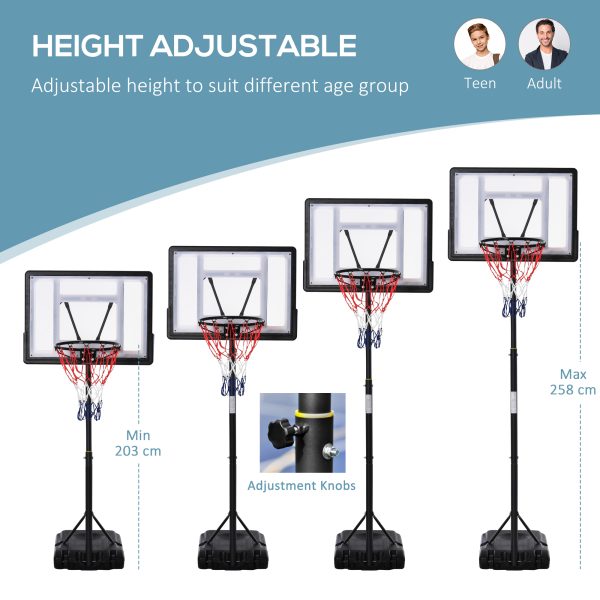 HOMCOM 1.55-2.1m Basketball Hoop and Stand w/ Fillable Base, Wheels, Black - Image 6