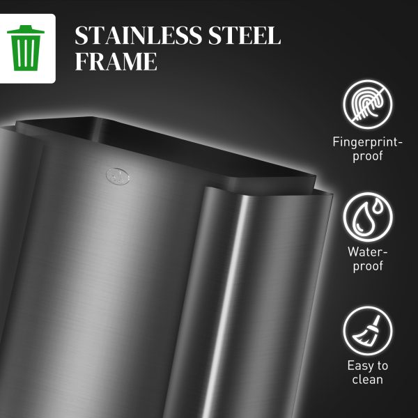 HOMCOM 3 x 15L Triple Kitchen Bin Pedal Bin for Recycling and Waste, Black - Image 8