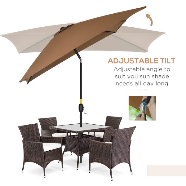 Outsunny 3x2m Patio Parasol Canopy Tilt Crank 6 Ribs Sun Shade Garden Brown - Image 4