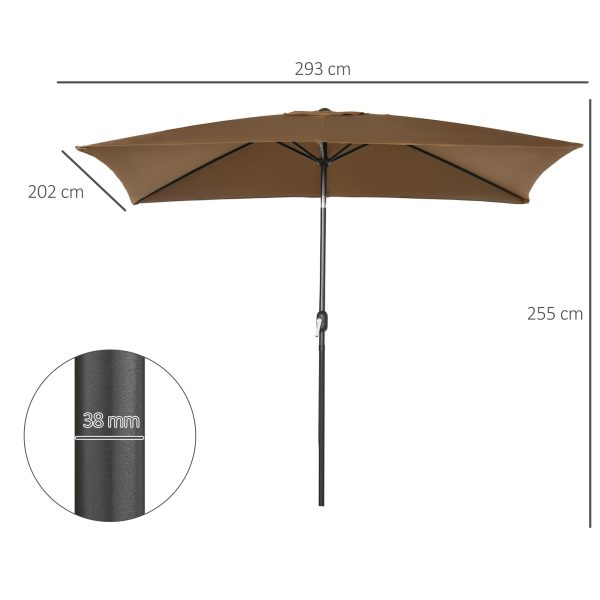 Outsunny 3x2m Patio Parasol Canopy Tilt Crank 6 Ribs Sun Shade Garden Brown - Image 3