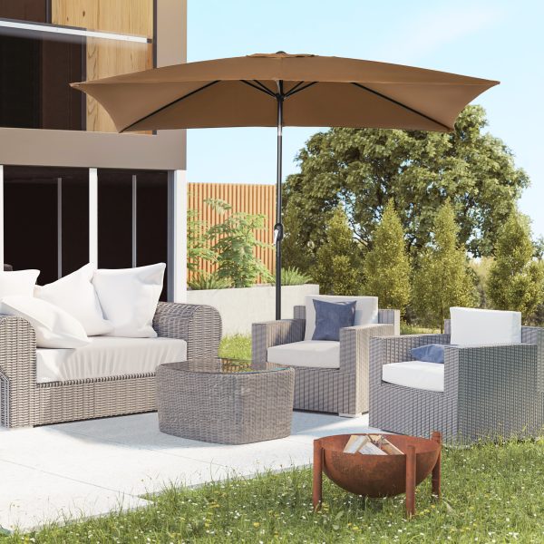 Outsunny 3x2m Patio Parasol Canopy Tilt Crank 6 Ribs Sun Shade Garden Brown - Image 2