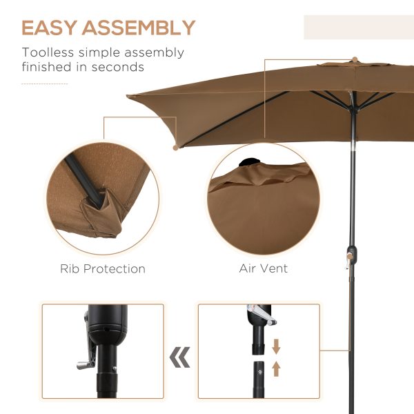 Outsunny 3x2m Patio Parasol Canopy Tilt Crank 6 Ribs Sun Shade Garden Brown - Image 6