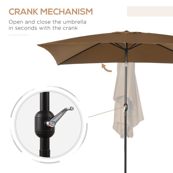 Outsunny 3x2m Patio Parasol Canopy Tilt Crank 6 Ribs Sun Shade Garden Brown - Image 5
