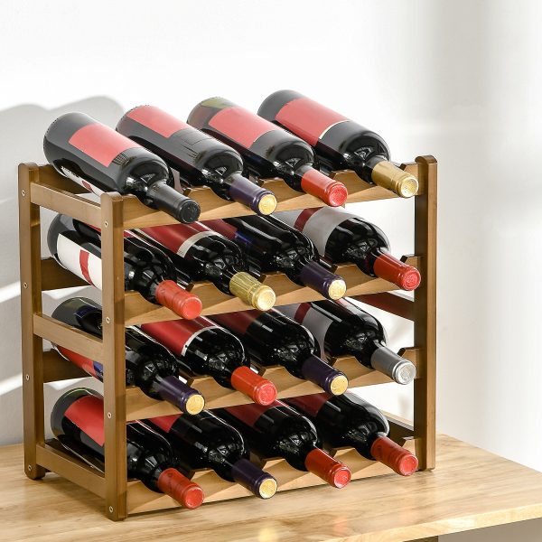 Bamboo Wine Rack 16 Bottles, 4-tier Display Storage Shelves for Countertop - Image 2