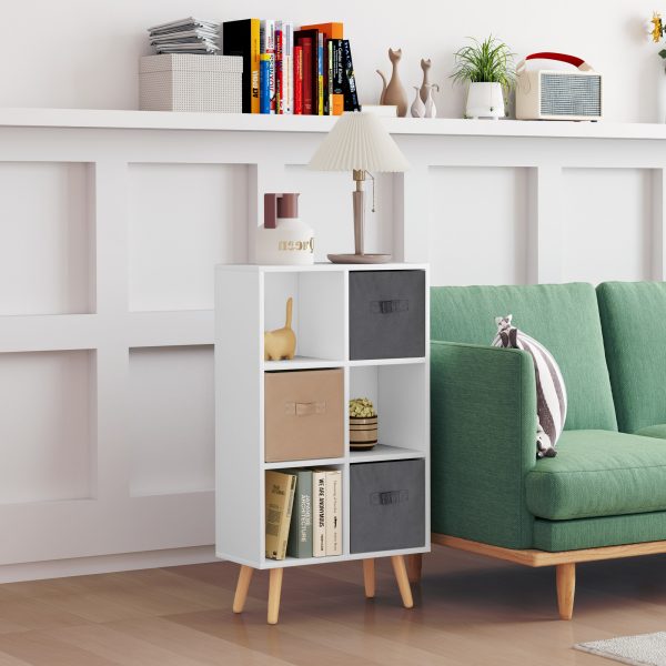 HOMCOM Freestanding 6 Cube Storage Cabinet Unit Bookcase w/ 3 Drawer White - Image 2