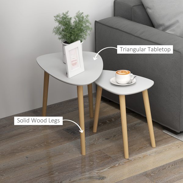 HOMCOM Side Table Set of 2, Modern End Coffee Bedside Tables Grey Natural - Image 4
