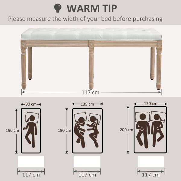 HOMCOM End of Bed Bench, Upholstered Bedroom Bench, Cream White - Image 7