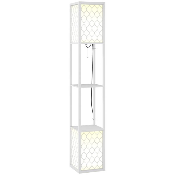 HOMCOM 2-Light Modern Floor Lamp with Shelves for Living Room, Bedroom, White