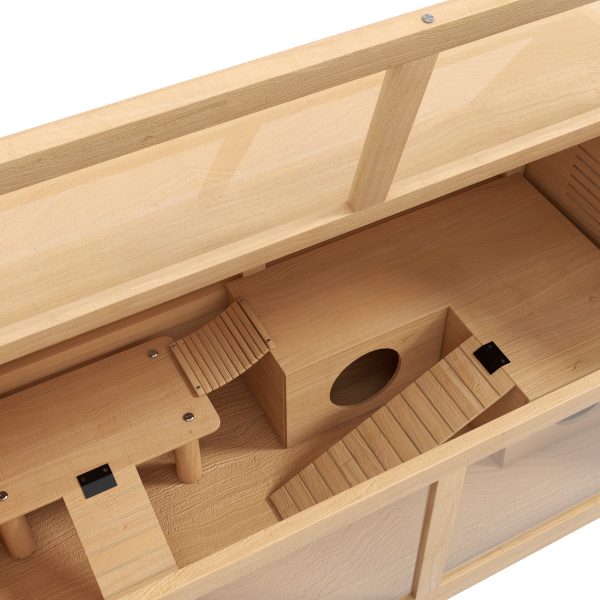 PawHut Wooden Hamster Cage for Gerbils w/ Suspension Bridge, Ladders, Nature - Image 8