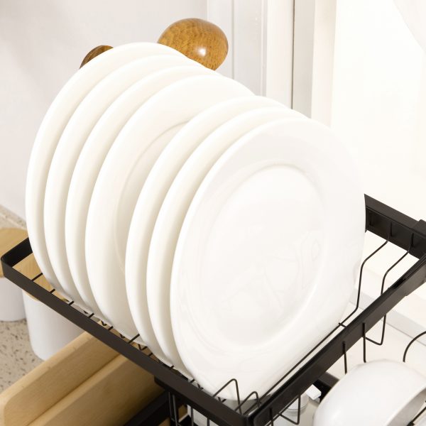 HOMCOM Over The Sink Dish Drainer Rack, 2 Tier Dish Rack for Kitchen, Black - Image 8