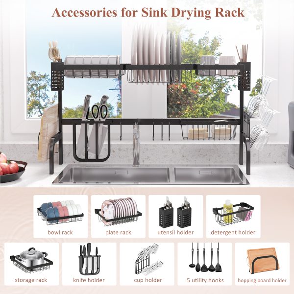 HOMCOM Over The Sink Dish Drainer Rack, 2 Tier Dish Rack for Kitchen, Black - Image 4