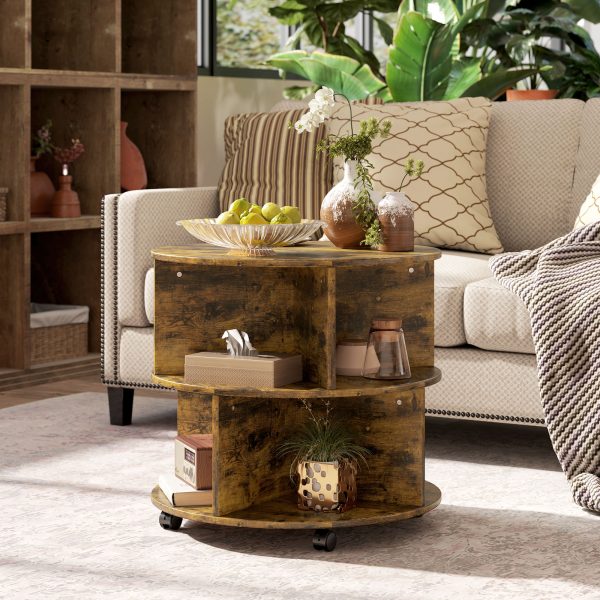 HOMCOM 3 Tier Coffee Table Round Rolling Centre Table w/ Wheels - Image 2