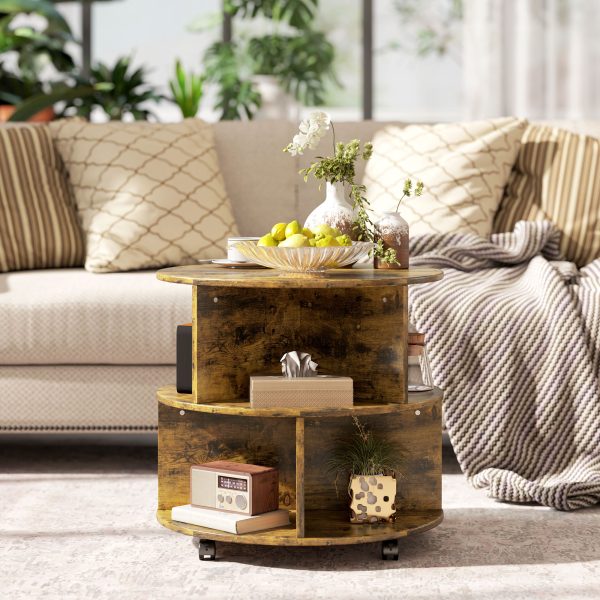 HOMCOM 3 Tier Coffee Table Round Rolling Centre Table w/ Wheels - Image 7