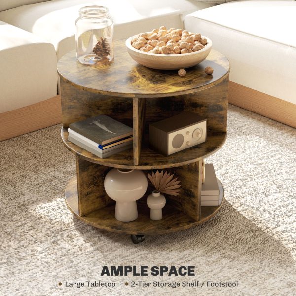 HOMCOM 3 Tier Coffee Table Round Rolling Centre Table w/ Wheels - Image 3