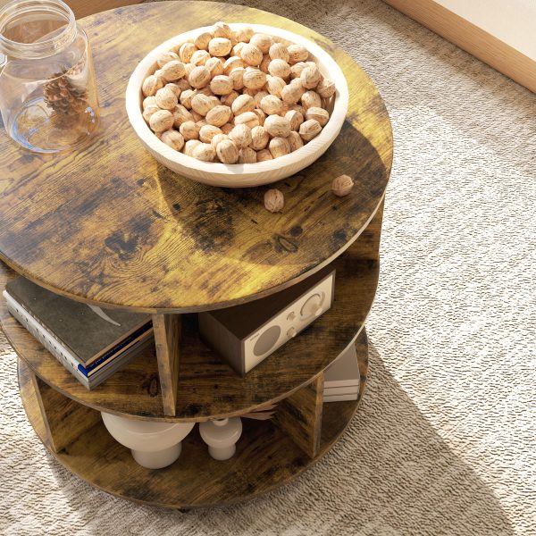 HOMCOM 3 Tier Coffee Table Round Rolling Centre Table w/ Wheels - Image 8