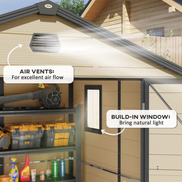 Outsunny 8 x 6ft Garden Shed Storage w/ Foundation Kit, Vents, Cream White - Image 7