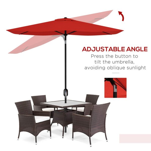 Outsunny 2 x 3(m) Garden Parasol Rectangular Market Umbrella w/ Wine Red - Image 3