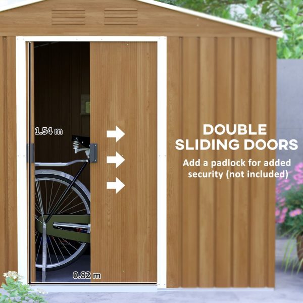 Outsunny 8 x 6ft Garden Storage Shed with Double Door Chocolate Wood Effect - Image 4