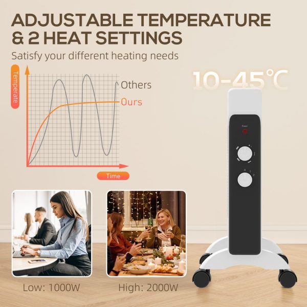 HOMCOM 2000W Panel Heater, Electric Space Heater for Home, White - Image 4