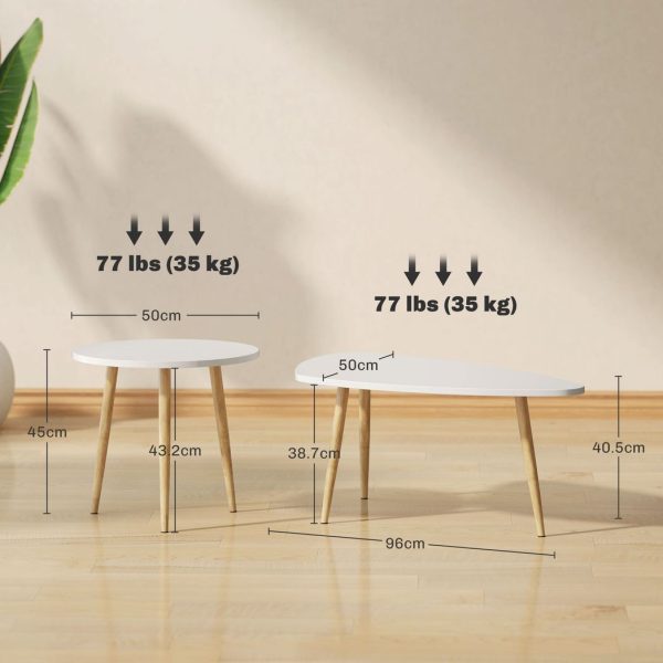 HOMCOM Coffee Table Set of 2 Nesting End Side Tables for Living Room, White - Image 5