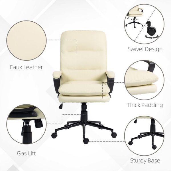 Vinsetto PU Leather Office Chair with Arm, Adjustable Height, Cream White - Image 4
