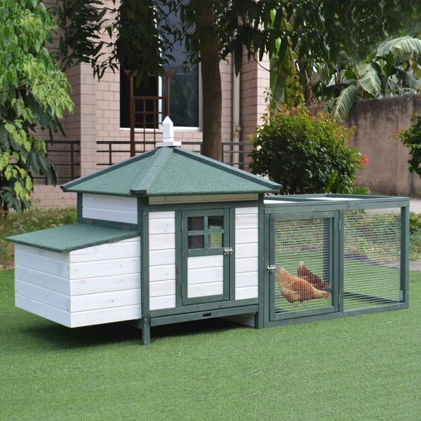 PawHut Chicken Coop Hen Poultry House w/ Nesting Box Outdoor Run Patio Wooden - Image 2