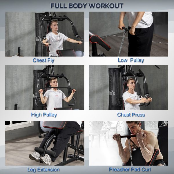 HOMCOM Multi Gym Fitness Equipment Exercise Machine with 45Kg Weight Stack - Image 3