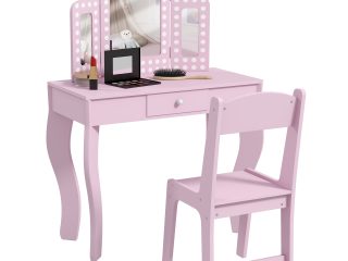 AIYAPLAY Kids Dressing Table Set Make up w/ Stool, Drawer, for Playroom