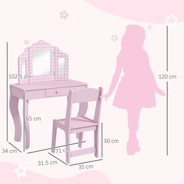 AIYAPLAY Kids Dressing Table Set Make up w/ Stool, Drawer, for Playroom - Image 5