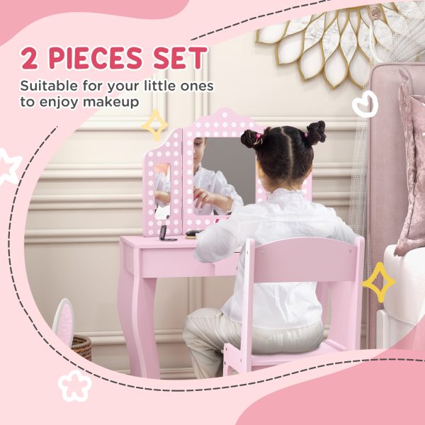 AIYAPLAY Kids Dressing Table Set Make up w/ Stool, Drawer, for Playroom - Image 3