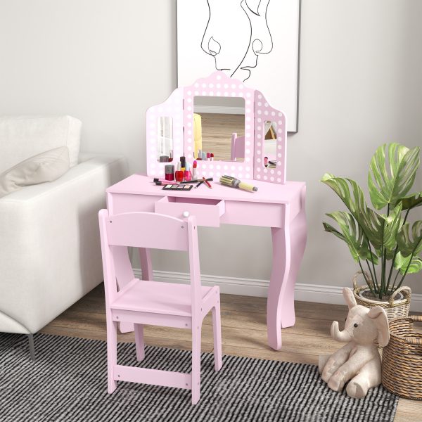 AIYAPLAY Kids Dressing Table Set Make up w/ Stool, Drawer, for Playroom - Image 2