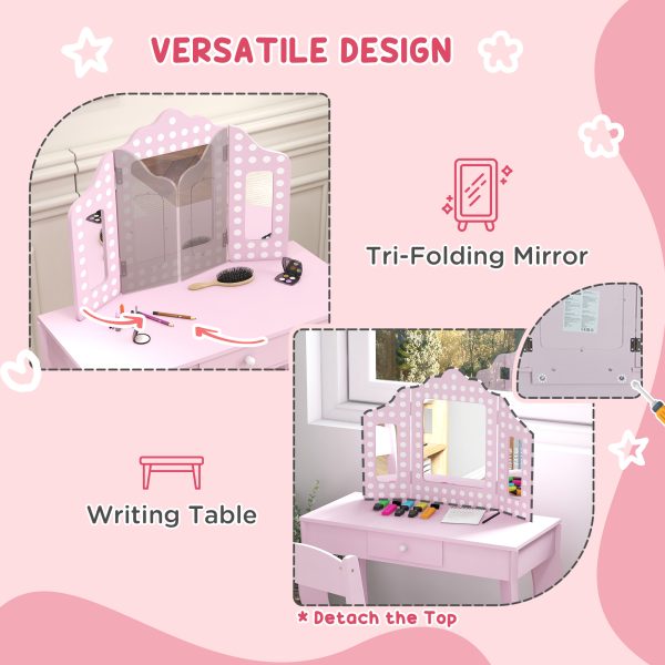 AIYAPLAY Kids Dressing Table Set Make up w/ Stool, Drawer, for Playroom - Image 4