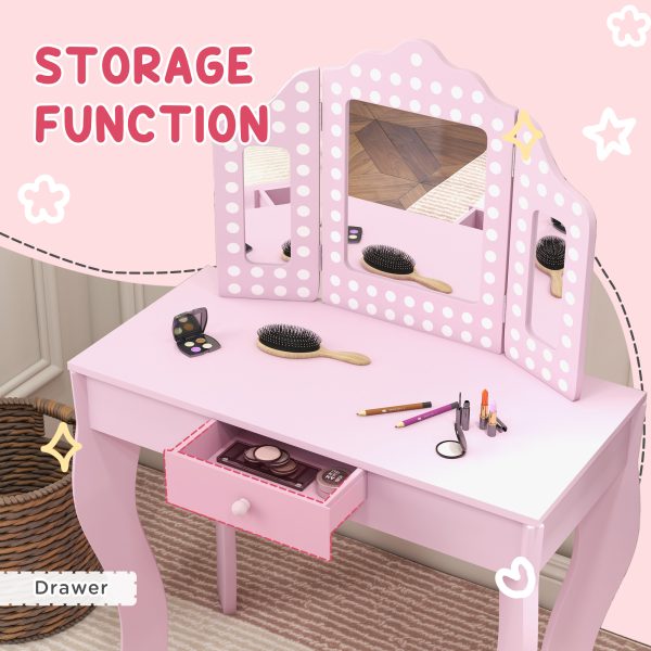 AIYAPLAY Kids Dressing Table Set Make up w/ Stool, Drawer, for Playroom - Image 6