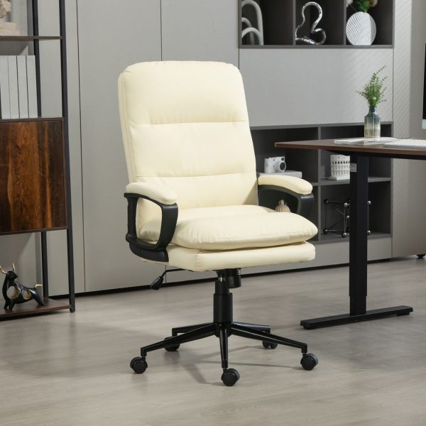 Vinsetto PU Leather Office Chair with Arm, Adjustable Height, Cream White - Image 2