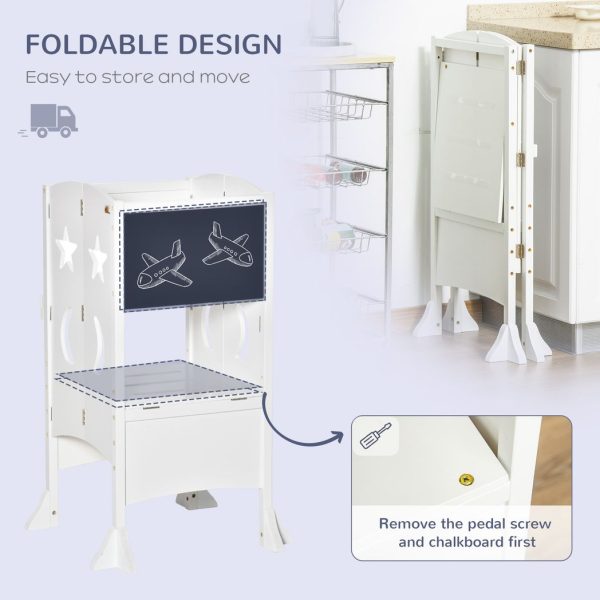 HOMCOM Kids Step Stool Toddler Kitchen Stool with Blackboard Lockable Handrail - Image 3