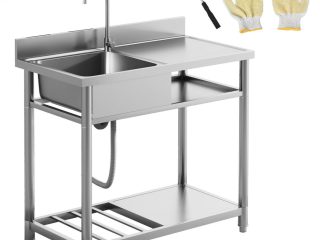 HOMCOM Outdoor Kitchen Sink Unit with Cold and Hot Water Pipe