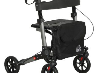 HOMCOM 4 Wheel Rollator Walker, Adjustable Mobility Walker with Bag, Silver