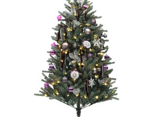 HOMCOM 5ft Artificial Prelit Christmas Tree w/ LED Lights, Purple Ornaments