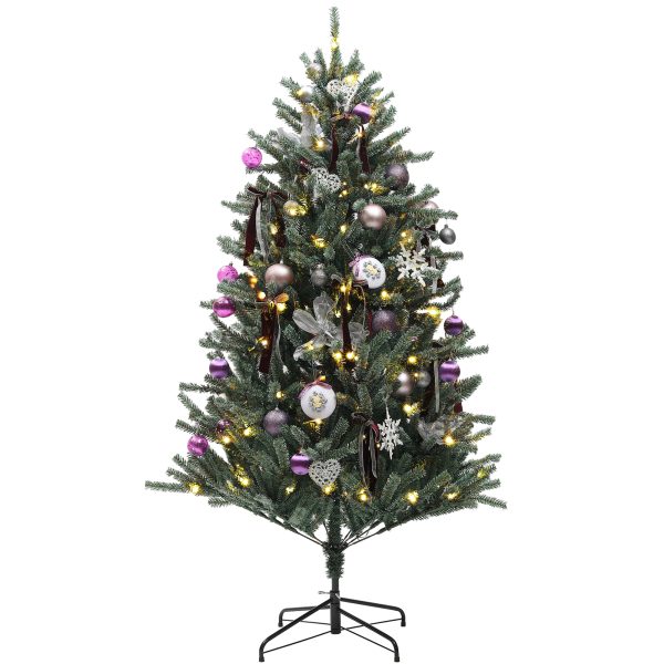 HOMCOM 5ft Artificial Prelit Christmas Tree w/ LED Lights, Purple Ornaments