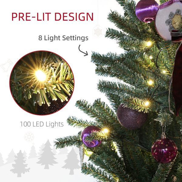 HOMCOM 5ft Artificial Prelit Christmas Tree w/ LED Lights, Purple Ornaments - Image 4
