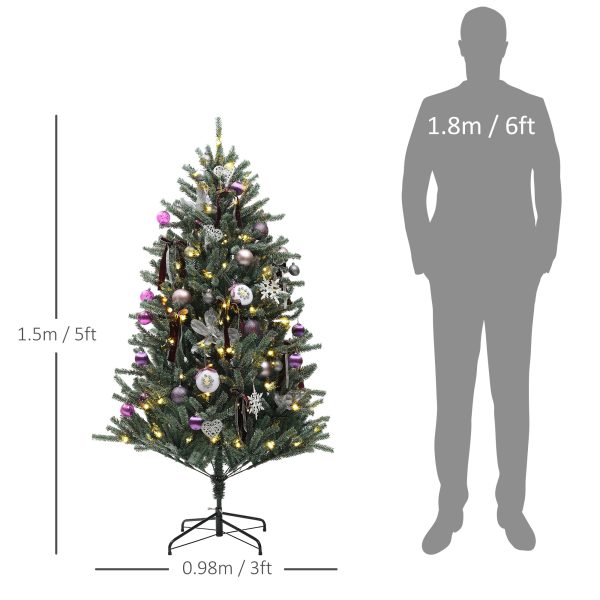 HOMCOM 5ft Artificial Prelit Christmas Tree w/ LED Lights, Purple Ornaments - Image 5
