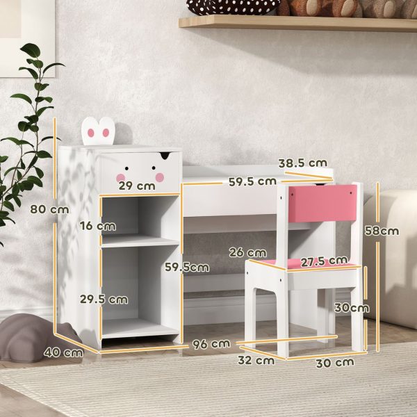 PawHut Kids Desk and Chair Set, Toddler Table and Chair Set, Rabbit Themed - Image 5